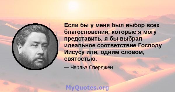 Если бы у меня был выбор всех благословений, которые я могу представить, я бы выбрал идеальное соответствие Господу Иисусу или, одним словом, святостью.