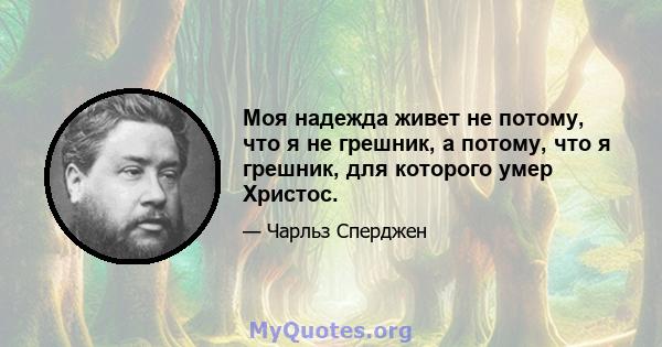 Моя надежда живет не потому, что я не грешник, а потому, что я грешник, для которого умер Христос.