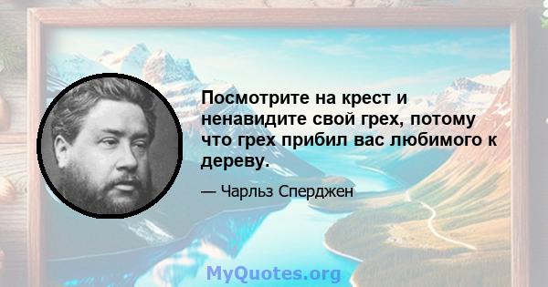 Посмотрите на крест и ненавидите свой грех, потому что грех прибил вас любимого к дереву.