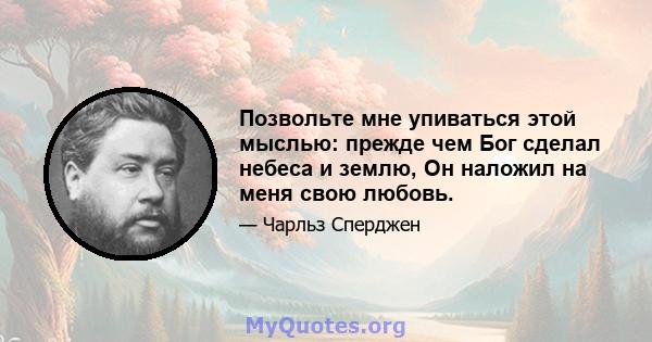 Позвольте мне упиваться этой мыслью: прежде чем Бог сделал небеса и землю, Он наложил на меня свою любовь.