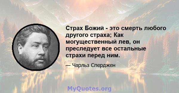 Страх Божий - это смерть любого другого страха; Как могущественный лев, он преследует все остальные страхи перед ним.