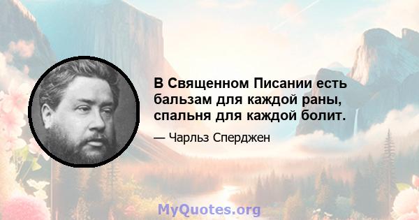 В Священном Писании есть бальзам для каждой раны, спальня для каждой болит.