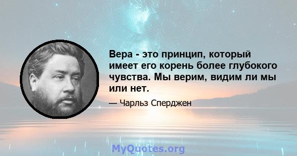 Вера - это принцип, который имеет его корень более глубокого чувства. Мы верим, видим ли мы или нет.