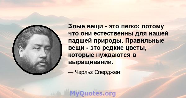 Злые вещи - это легко: потому что они естественны для нашей падшей природы. Правильные вещи - это редкие цветы, которые нуждаются в выращивании.