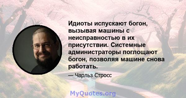 Идиоты испускают богон, вызывая машины с неисправностью в их присутствии. Системные администраторы поглощают богон, позволяя машине снова работать.