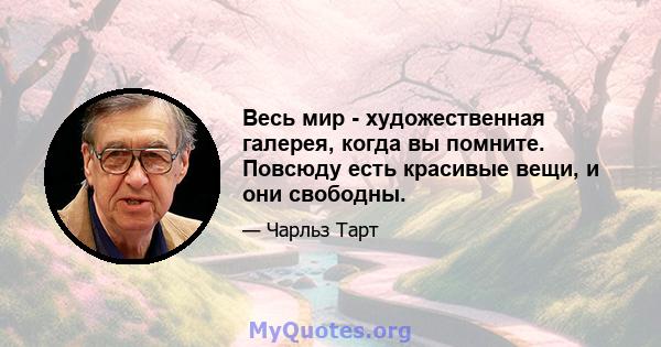 Весь мир - художественная галерея, когда вы помните. Повсюду есть красивые вещи, и они свободны.