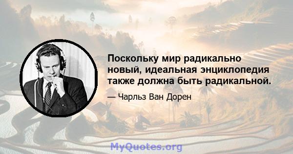 Поскольку мир радикально новый, идеальная энциклопедия также должна быть радикальной.