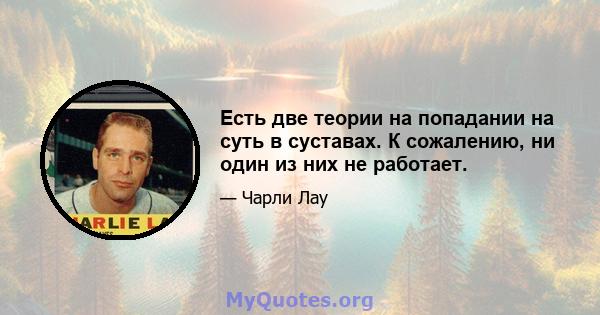 Есть две теории на попадании на суть в суставах. К сожалению, ни один из них не работает.