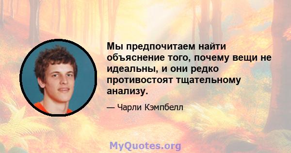 Мы предпочитаем найти объяснение того, почему вещи не идеальны, и они редко противостоят тщательному анализу.