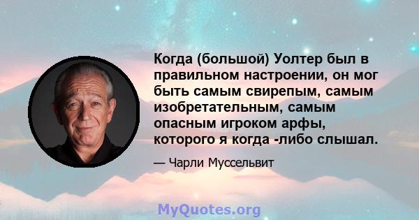 Когда (большой) Уолтер был в правильном настроении, он мог быть самым свирепым, самым изобретательным, самым опасным игроком арфы, которого я когда -либо слышал.