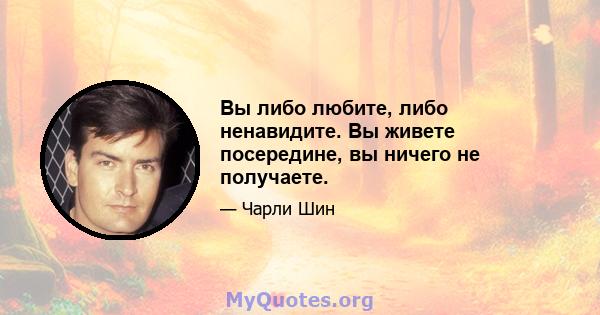 Вы либо любите, либо ненавидите. Вы живете посередине, вы ничего не получаете.