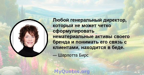 Любой генеральный директор, который не может четко сформулировать нематериальные активы своего бренда и понимать его связь с клиентами, находится в беде.