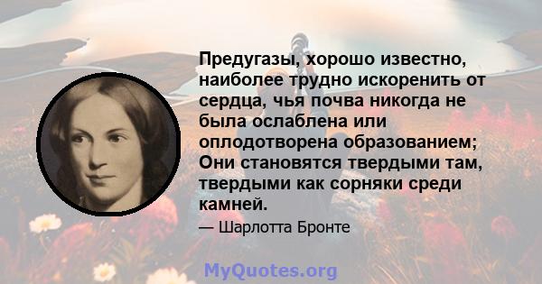 Предугазы, хорошо известно, наиболее трудно искоренить от сердца, чья почва никогда не была ослаблена или оплодотворена образованием; Они становятся твердыми там, твердыми как сорняки среди камней.