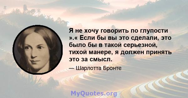 Я не хочу говорить по глупости ».« Если бы вы это сделали, это было бы в такой серьезной, тихой манере, я должен принять это за смысл.