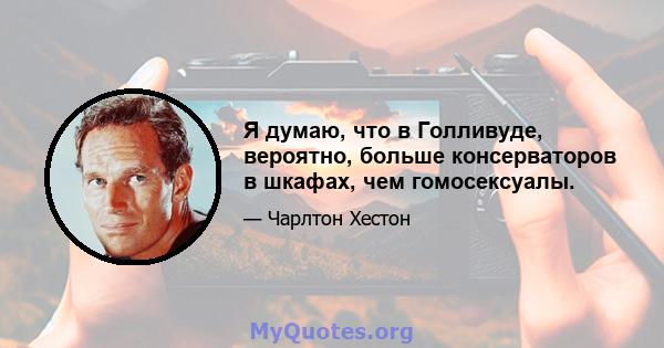 Я думаю, что в Голливуде, вероятно, больше консерваторов в шкафах, чем гомосексуалы.