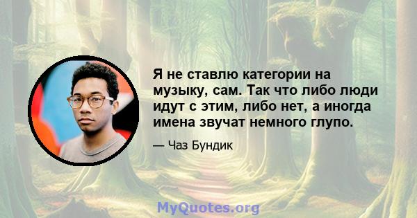 Я не ставлю категории на музыку, сам. Так что либо люди идут с этим, либо нет, а иногда имена звучат немного глупо.