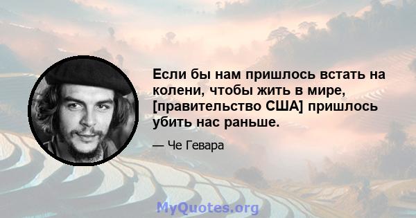 Если бы нам пришлось встать на колени, чтобы жить в мире, [правительство США] пришлось убить нас раньше.