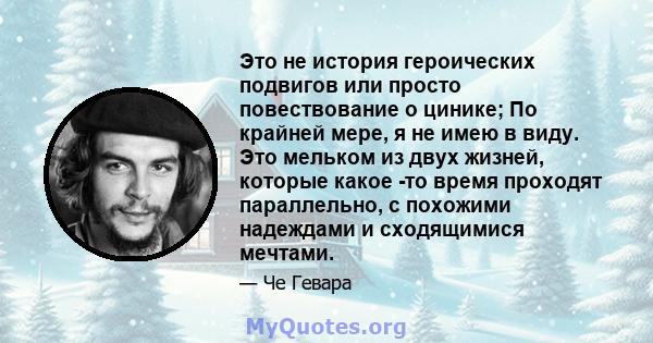 Это не история героических подвигов или просто повествование о цинике; По крайней мере, я не имею в виду. Это мельком из двух жизней, которые какое -то время проходят параллельно, с похожими надеждами и сходящимися