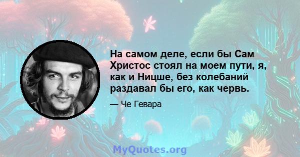 На самом деле, если бы Сам Христос стоял на моем пути, я, как и Ницше, без колебаний раздавал бы его, как червь.