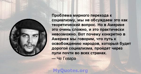 Проблема мирного перехода к социализму, мы не обсуждаем это как теоретический вопрос. Но в Америке это очень сложно, и это практически невозможно. Вот почему конкретно в Америке мы говорим, что путь к освобождению