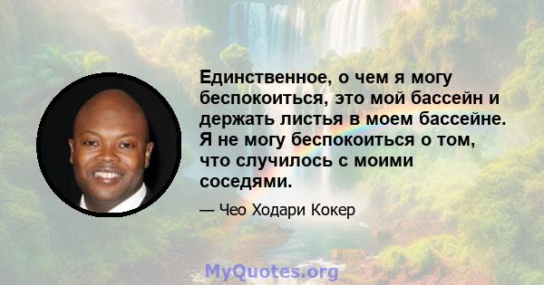 Единственное, о чем я могу беспокоиться, это мой бассейн и держать листья в моем бассейне. Я не могу беспокоиться о том, что случилось с моими соседями.