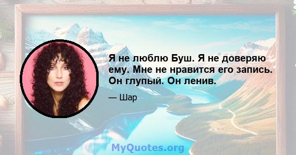 Я не люблю Буш. Я не доверяю ему. Мне не нравится его запись. Он глупый. Он ленив.