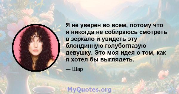 Я не уверен во всем, потому что я никогда не собираюсь смотреть в зеркало и увидеть эту блондинную голубоглазую девушку. Это моя идея о том, как я хотел бы выглядеть.