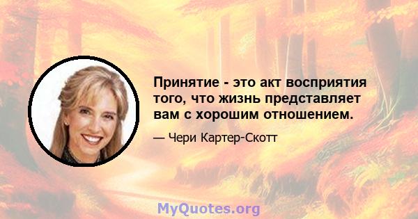 Принятие - это акт восприятия того, что жизнь представляет вам с хорошим отношением.