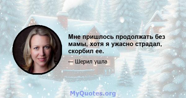 Мне пришлось продолжать без мамы, хотя я ужасно страдал, скорбил ее.