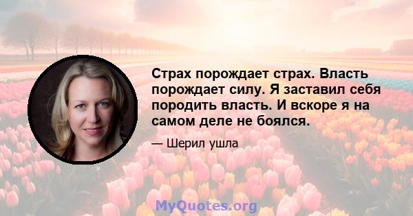 Страх порождает страх. Власть порождает силу. Я заставил себя породить власть. И вскоре я на самом деле не боялся.