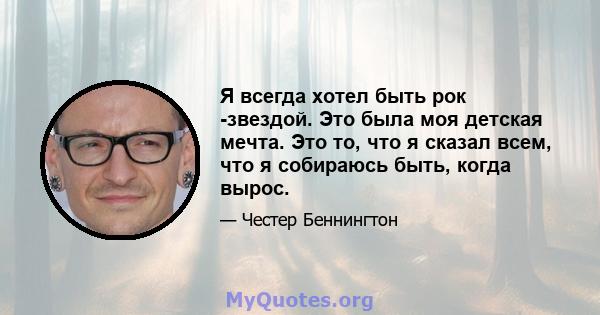 Я всегда хотел быть рок -звездой. Это была моя детская мечта. Это то, что я сказал всем, что я собираюсь быть, когда вырос.