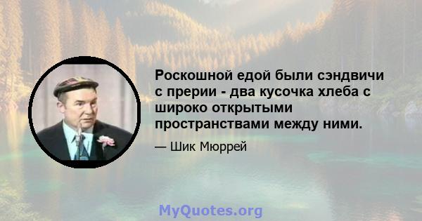 Роскошной едой были сэндвичи с прерии - два кусочка хлеба с широко открытыми пространствами между ними.