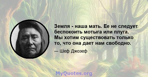 Земля - ​​наша мать. Ее не следует беспокоить мотыга или плуга. Мы хотим существовать только то, что она дает нам свободно.