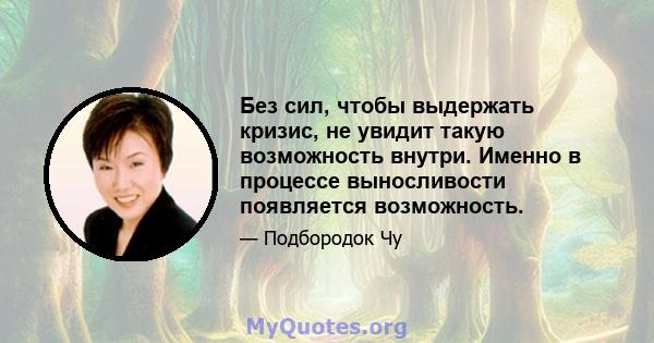 Без сил, чтобы выдержать кризис, не увидит такую ​​возможность внутри. Именно в процессе выносливости появляется возможность.