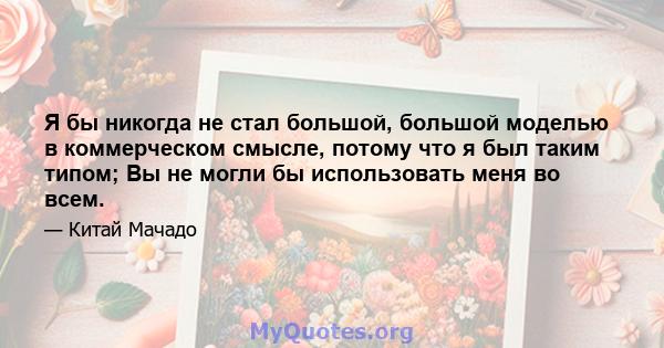 Я бы никогда не стал большой, большой моделью в коммерческом смысле, потому что я был таким типом; Вы не могли бы использовать меня во всем.