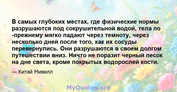 В самых глубоких местах, где физические нормы разрушаются под сокрушительной водой, тела по -прежнему мягко падают через темноту, через несколько дней после того, как их сосуды перевернулись. Они разрушаются в своем