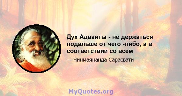 Дух Адваиты - не держаться подальше от чего -либо, а в соответствии со всем