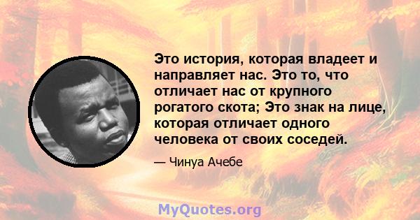 Это история, которая владеет и направляет нас. Это то, что отличает нас от крупного рогатого скота; Это знак на лице, которая отличает одного человека от своих соседей.