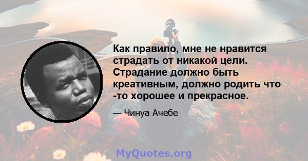 Как правило, мне не нравится страдать от никакой цели. Страдание должно быть креативным, должно родить что -то хорошее и прекрасное.