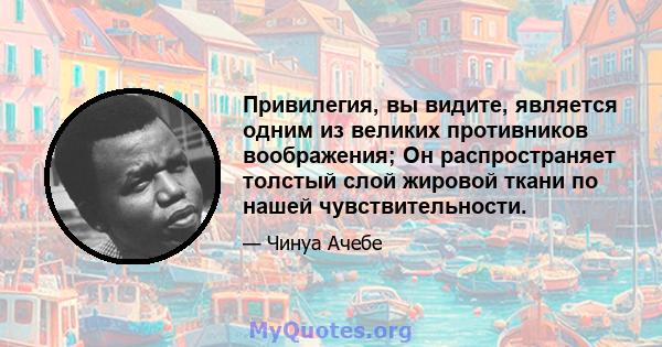 Привилегия, вы видите, является одним из великих противников воображения; Он распространяет толстый слой жировой ткани по нашей чувствительности.