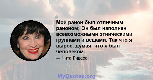 Мой район был отличным районом; Он был наполнен всевозможными этническими группами и вещами. Так что я вырос, думая, что я был человеком.