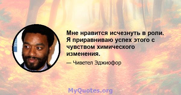 Мне нравится исчезнуть в роли. Я приравниваю успех этого с чувством химического изменения.