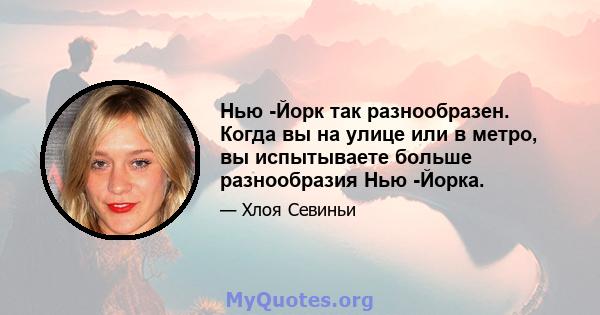 Нью -Йорк так разнообразен. Когда вы на улице или в метро, ​​вы испытываете больше разнообразия Нью -Йорка.