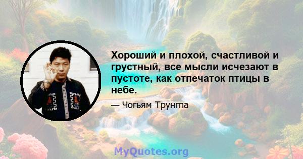 Хороший и плохой, счастливой и грустный, все мысли исчезают в пустоте, как отпечаток птицы в небе.