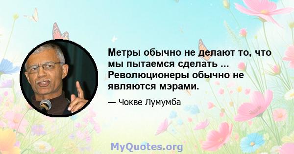 Метры обычно не делают то, что мы пытаемся сделать ... Революционеры обычно не являются мэрами.