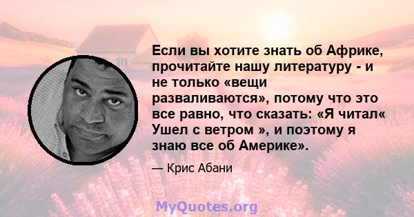 Если вы хотите знать об Африке, прочитайте нашу литературу - и не только «вещи разваливаются», потому что это все равно, что сказать: «Я читал« Ушел с ветром », и поэтому я знаю все об Америке».