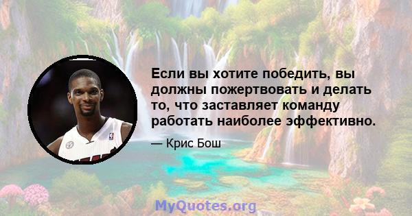 Если вы хотите победить, вы должны пожертвовать и делать то, что заставляет команду работать наиболее эффективно.