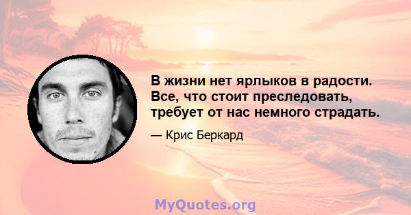 В жизни нет ярлыков в радости. Все, что стоит преследовать, требует от нас немного страдать.