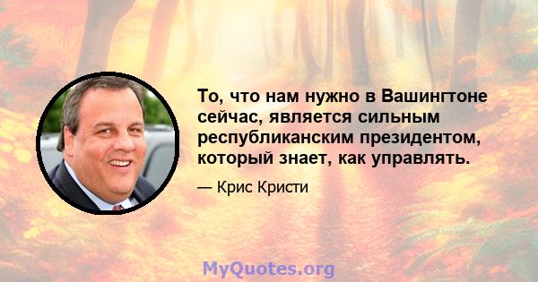 То, что нам нужно в Вашингтоне сейчас, является сильным республиканским президентом, который знает, как управлять.