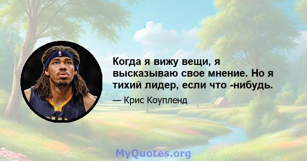 Когда я вижу вещи, я высказываю свое мнение. Но я тихий лидер, если что -нибудь.